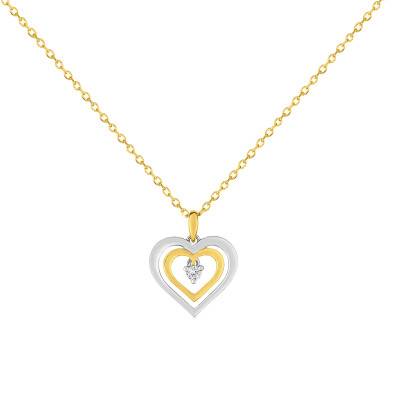 375 Yellow & White Gold Hearts Necklace & Diamond - Emanessence