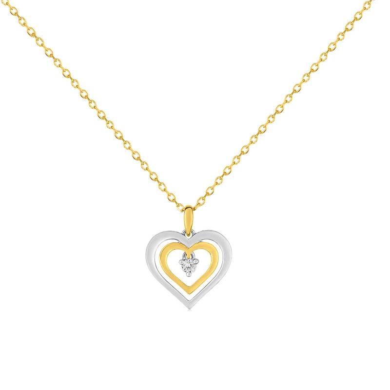 375 Yellow & White Gold Hearts Necklace & Diamond - Emanessence