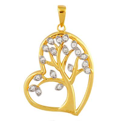 375 Yellow Gold & Zirconium Oxide Heart Tree of Life Pendant - Emanessence