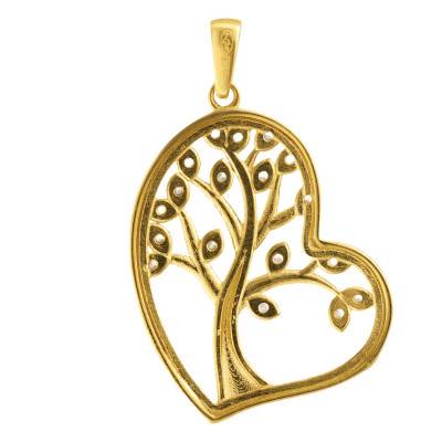 375 Yellow Gold & Zirconium Oxide Heart Tree of Life Pendant - Emanessence