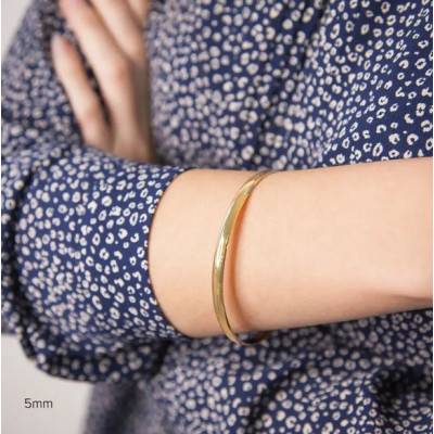 Bracelet Jonc Fil Plat Massif en Or Jaune 375, Diamètre 55 mm, Largeur de 4 mm à 5 mm - Emanessence