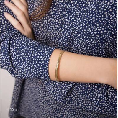 Bracelet Demi Jonc Plat en Plaqué Or Jaune, Diamètre 63 mm, Largeur 4 mm - Emanessence