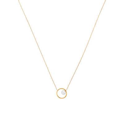 375/1000 Yellow Gold Ring, Cubic Zirconia & Freshwater Cultured Pearl Necklace, Length 40 cm to 42 cm - Emanessence