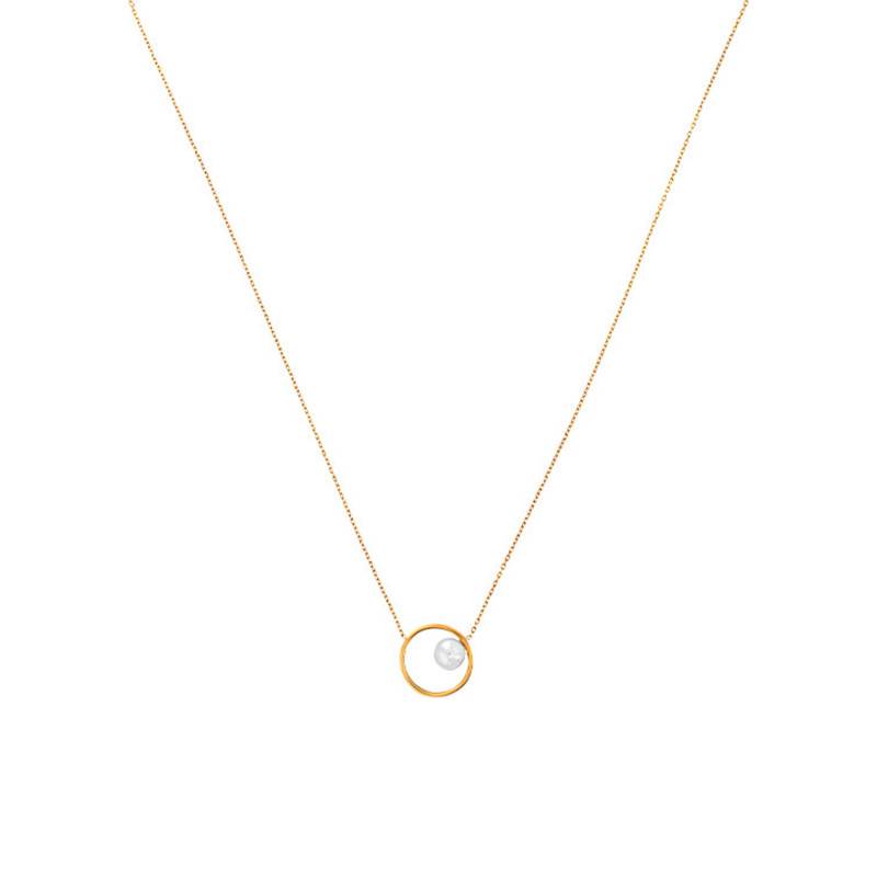 375/1000 Yellow Gold Ring, Cubic Zirconia & Freshwater Cultured Pearl Necklace, Length 40 cm to 42 cm - Emanessence