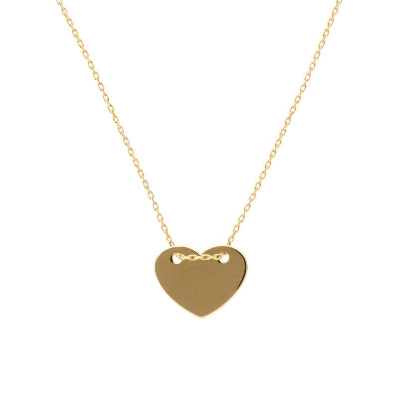 375 Yellow Gold Heart Chain Necklace, 42cm Length - Emanessence