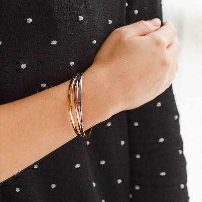Bracelet Demi Joncs Plats Entrelacés Massif 3 Ors 750, 40 mm à 80 mm, Largeur 2,40 mm à 6,00 mm - Emanessence