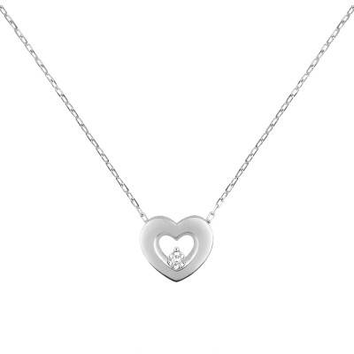375 White Gold Heart & Diamond Necklace - Emanessence