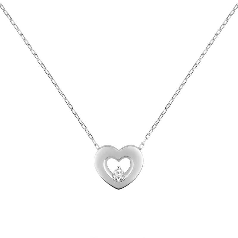 375 White Gold Heart & Diamond Necklace - Emanessence