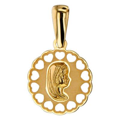 Médaille Vierge, Cœurs Ajourés Or Jaune 375, Diamètre 14 mm - Vandona
