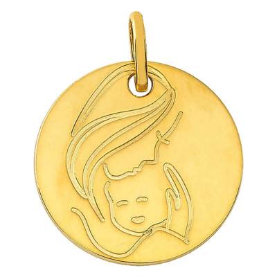 Médaille Vierge à l'enfant, Or Jaune 375, Diamètre 16 mm - Vandona