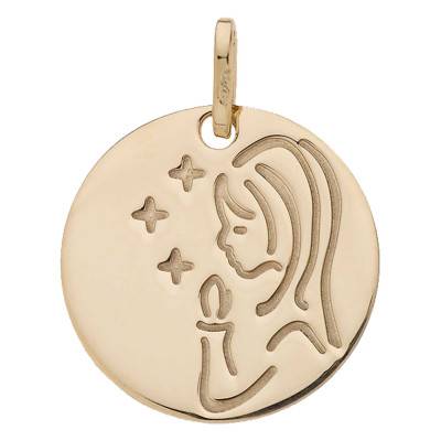 Médaille Vierge en prière, Or Jaune 750, Diamètre 16 mm - Vandona
