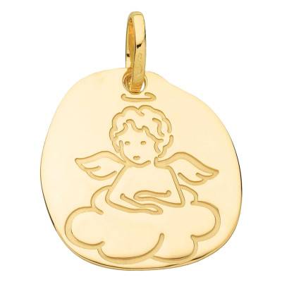 Médaille Ange sur nuage, Or Jaune 750, Diamètre 15,8 mm - Vandona