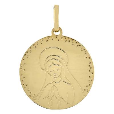 Médaille Ronde Vierge en prière, Or Jaune 750, Diamètre 16 mm - Vandona