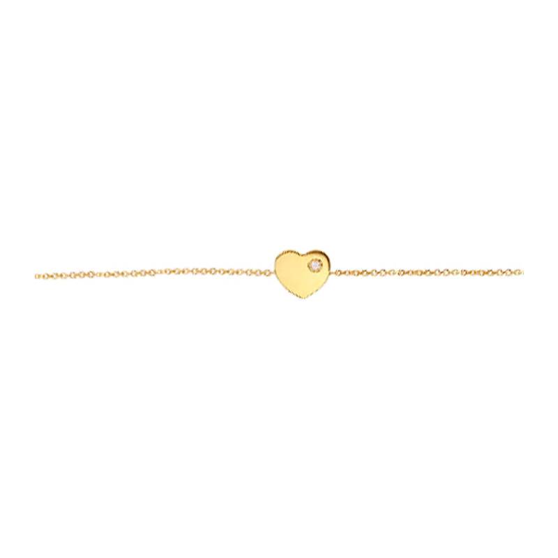 375/1000 Yellow Gold & Cubic Zirconia Heart Bracelet, Length 18.5 cm, Width 0.50 mm - Emanessence
