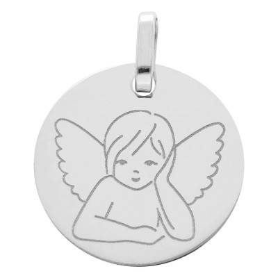 Médaille Ange Pensif en Or Blanc 375 ou 750, Diamètre 15 mm - Lucas Lucor
