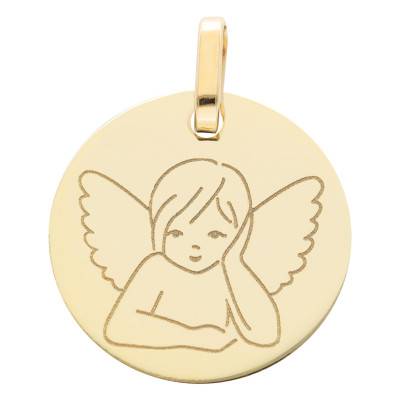 Médaille Ange Pensif en Or Jaune 375 ou 750, Diamètre 15 mm - Lucas Lucor