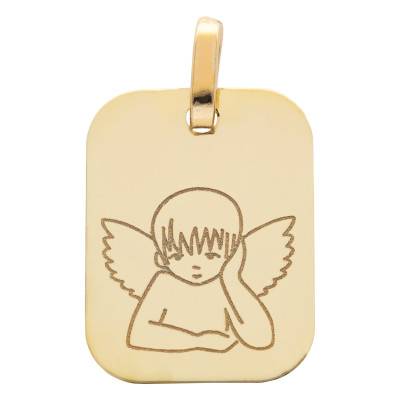 Médaille Rectangulaire Ange Pensif en Or Jaune 375 ou 750 - Lucas Lucor