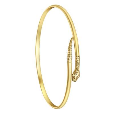 "375/1000 Yellow Gold Oval Snake Bangle Bracelet, 7 mm Width" - Emanessence