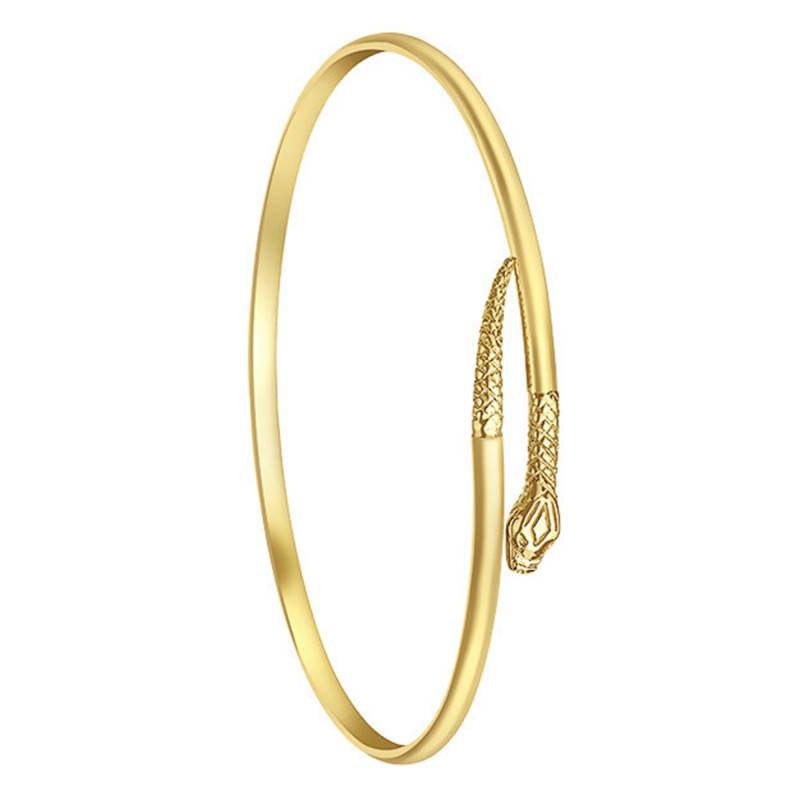 "375/1000 Yellow Gold Oval Snake Bangle Bracelet, 7 mm Width" - Emanessence