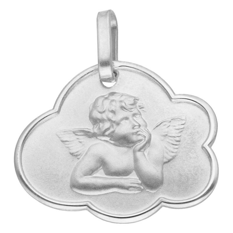 White Gold Cloud Angel Medal 375 or 750 - Lucas Lucor