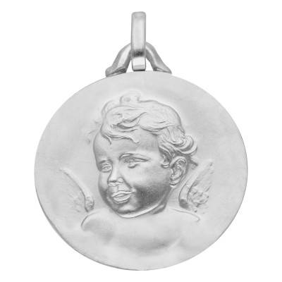 Médaille Ronde Ange en Or Blanc 375 ou 750 - Lucas Lucor