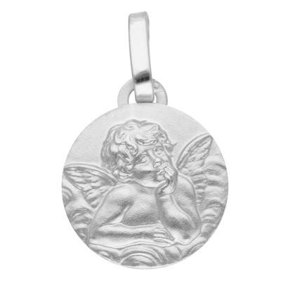 Médaille Ange en Or Blanc 375 ou 750, Diamètre 12 mm - Lucas Lucor