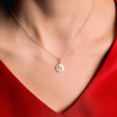 Médaille Ange en Or Jaune 375 ou 750, Diamètre 12 mm - Lucas Lucor