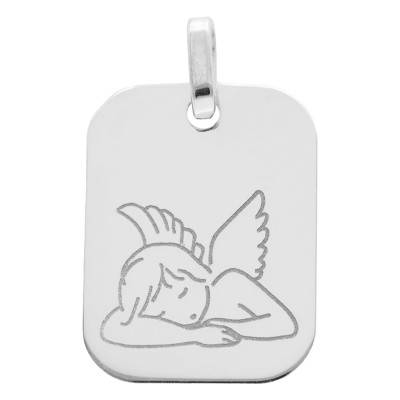 Médaille Ange Assoupi Rectangle en Or Blanc 375 ou 750 - Lucas Lucor