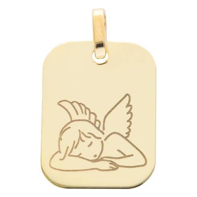 Médaille Ange Assoupi Rectangle en Or Jaune 375 ou 750 - Lucas Lucor