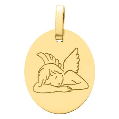 Médaille Ange Assoupi Ovale en Or Jaune 375 ou 750 - Lucas Lucor