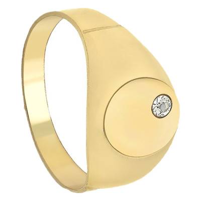 Chevalière Sceau Ovale, 7 x 9 mm, Or Jaune 375 et zirconium - Emanessence