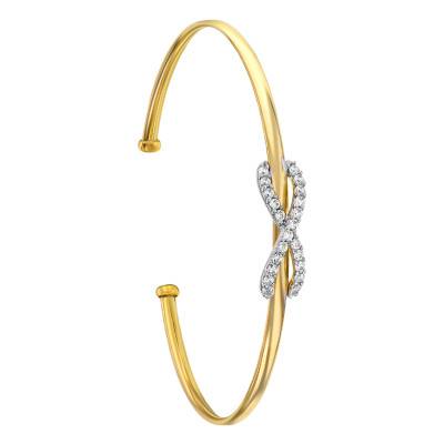 Bracelet Jonc Infini Or Bicolore 375 & Zircons, Longueur 15 cm, Diamètre 56 mm, Largeur 2,50 mm - Emanessence