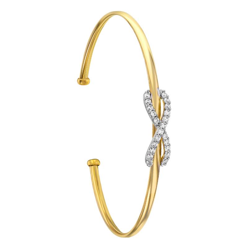 375/1000 Bicolor Gold Open Infinity Bangle, Length 15 cm, Diameter 56 mm, Width 2.50 mm - Emanessence