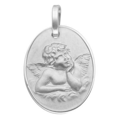 Médaille Ange Pensif, Or Blanc 375 ou 750 - Lucas Lucor