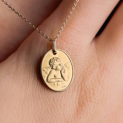 Médaille Ange Pensif, Or Jaune 375 ou 750 - Lucas Lucor