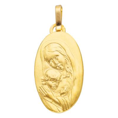 Médaille Vierge et Enfant Jésus Ovale en Or Jaune 375 ou 750 - Lucas Lucor