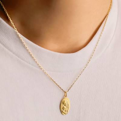 Médaille Vierge et Enfant Jésus Ovale en Or Jaune 375 ou 750 - Lucas Lucor