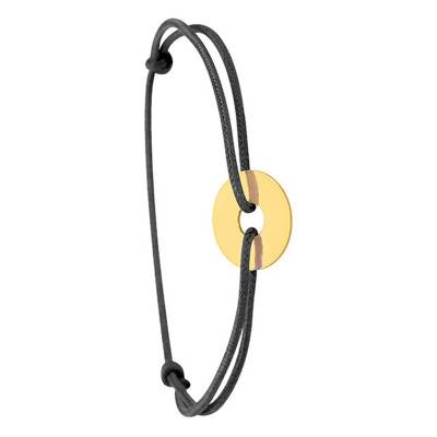 Bracelet Cordon Noir & Jeton Ajouré Or Jaune 375, Longueur 18 cm Ajustable - Emanessence