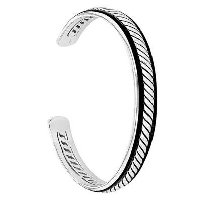 925 Silver and Leather Open Twist Bangle Bracelet, Width 5.30 mm - Emanessence