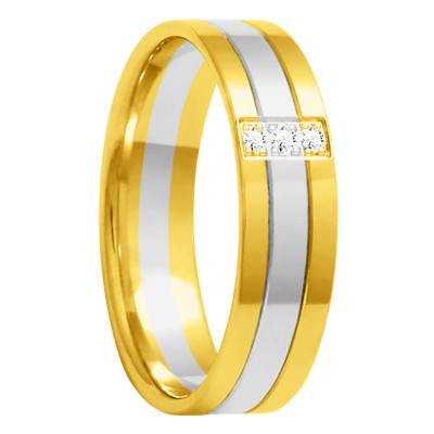 Alliance Ruban Confort Rainurée en 2 Ors 750 & Diamants 0,035 ct, Largeur de 3 mm à 5 mm - Amore