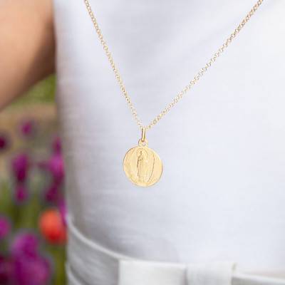 Médaille Vierge de Lourdes Or Jaune 750, Diamètre 18 mm - Argyor