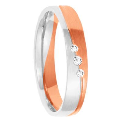 Alliance Demi-Bombée Confort Rainurée en 2 Ors 375 & Diamants 0,04 ct, Largeur 4 mm ou 5 mm - Amore