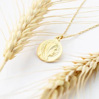 Médaille Vierge Marie en Or Jaune 750, Diamètre 16 ou 18 mm - Argyor
