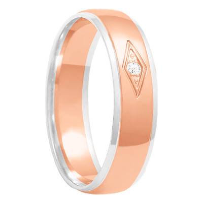 Alliance Demi-Bombée Confort Rainurée en 2 Ors 375 & Diamant 0,015 ct, Largeur de 3 mm à 5 mm - Amore