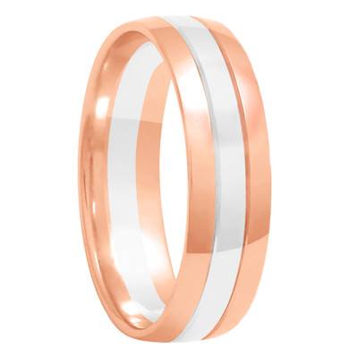 Alliance Demi-Bombée Confort Rainurée en 2 Ors Rose et Gris 375, Largeur 4 mm ou 5 mm - Amore