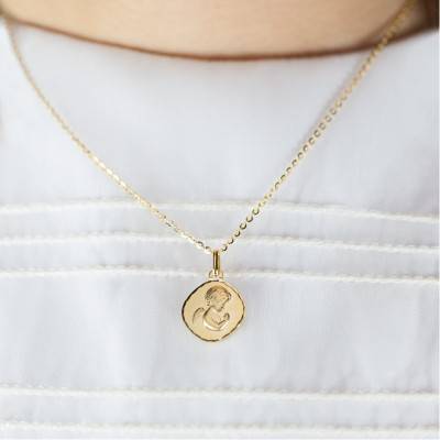 375 Yellow Gold Square Praying Angel Medallion, 14.5 mm - Argyor