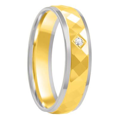Alliance Demi-Bombée Confort Facettée en 2 Ors 750 & Diamant 0,015 ct, Largeur 5 mm - Amore