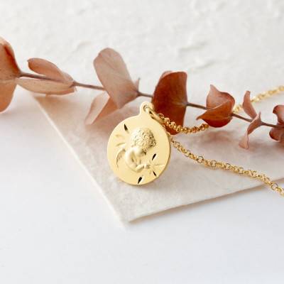 Médaille Ange Etoilé Or Jaune 750, Diamètre 16,5 mm - Argyor