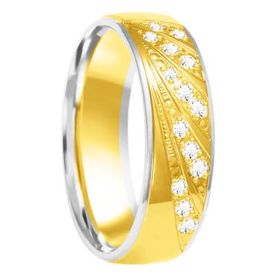 Alliance Demi-Bombée Confort Étoilée en 2 Ors 750 & Diamants 0,185 ct, Largeur 4 mm ou 5 mm - Amore