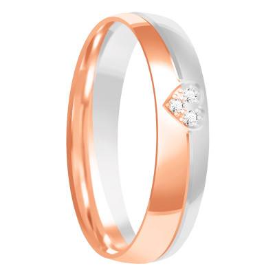 Alliance Demi-Bombée Confort Coeur en 2 Ors 375 & Diamants 0,03 ct, Largeur de 4 mm à 5 mm - Amore
